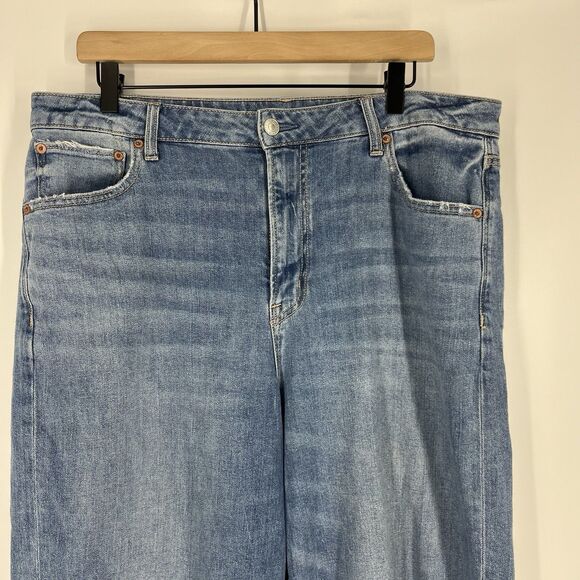 American Eagle Jeans Size 14 Womens Baggy Wide Leg Super High Rise Distressed - Picture 2 of 11